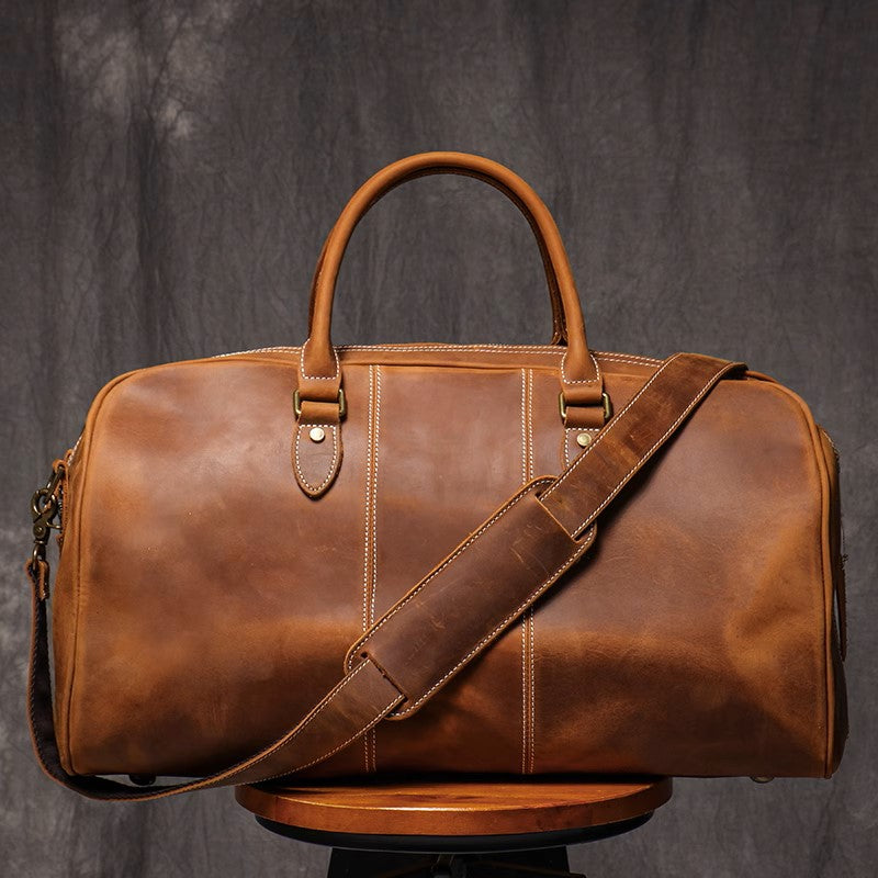 Leathfocus Men's Cowhide Travel Tote & Crossbody Bag
