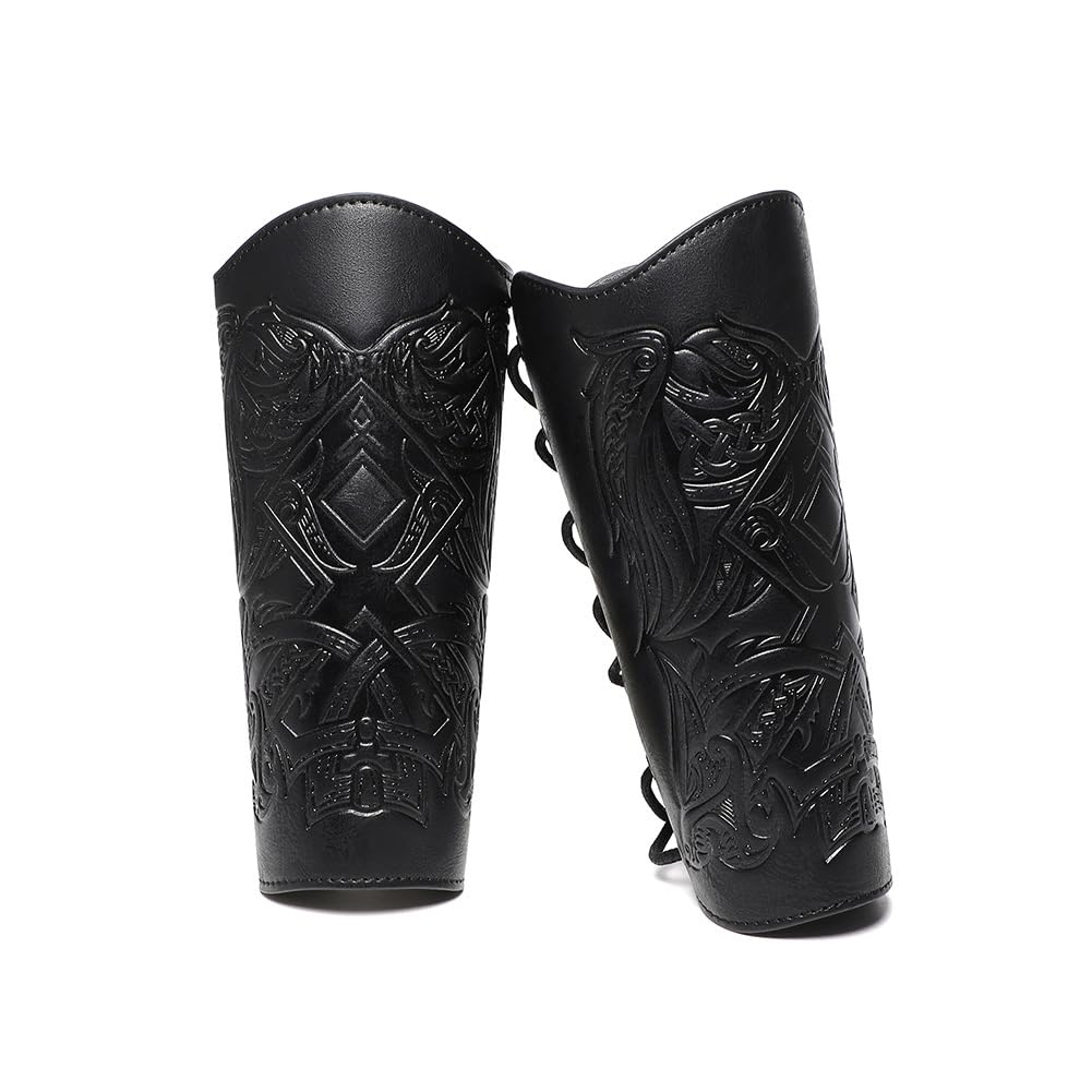 Medieval Leather Bracers for Men Angel Wings Embossed Viking Leather Bracers Leather Arm Armer Cuff Leather Gauntlet Wristband Gauntlet Costumes Accessories 1 Pair