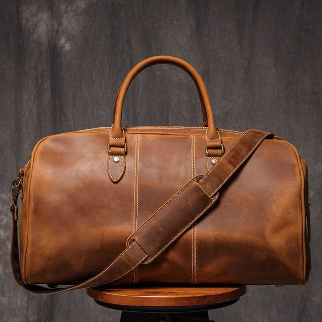 Leathfocus Men's Cowhide Travel Tote & Crossbody Bag