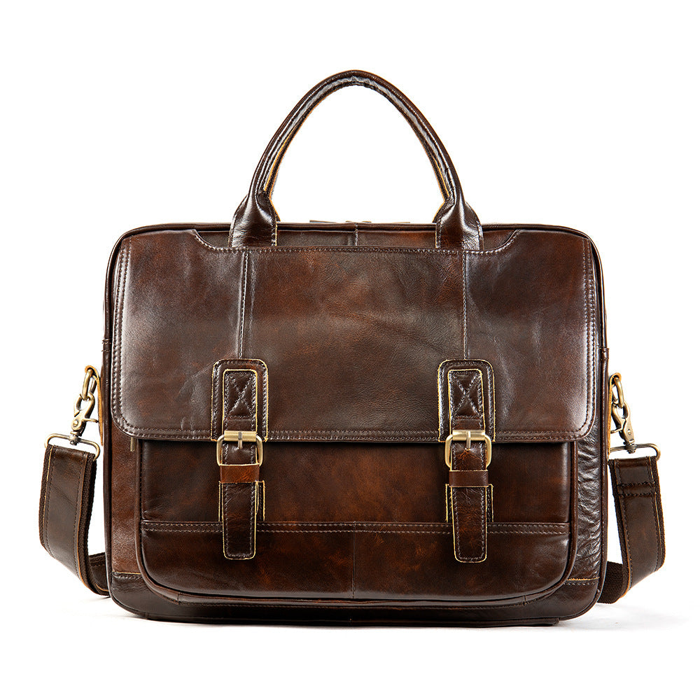 Men's Crosswise Business Handbag in Genuine Cowhide Leather