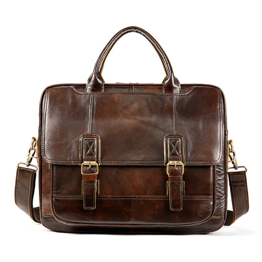 Men's Crosswise Business Handbag in Genuine Cowhide Leather