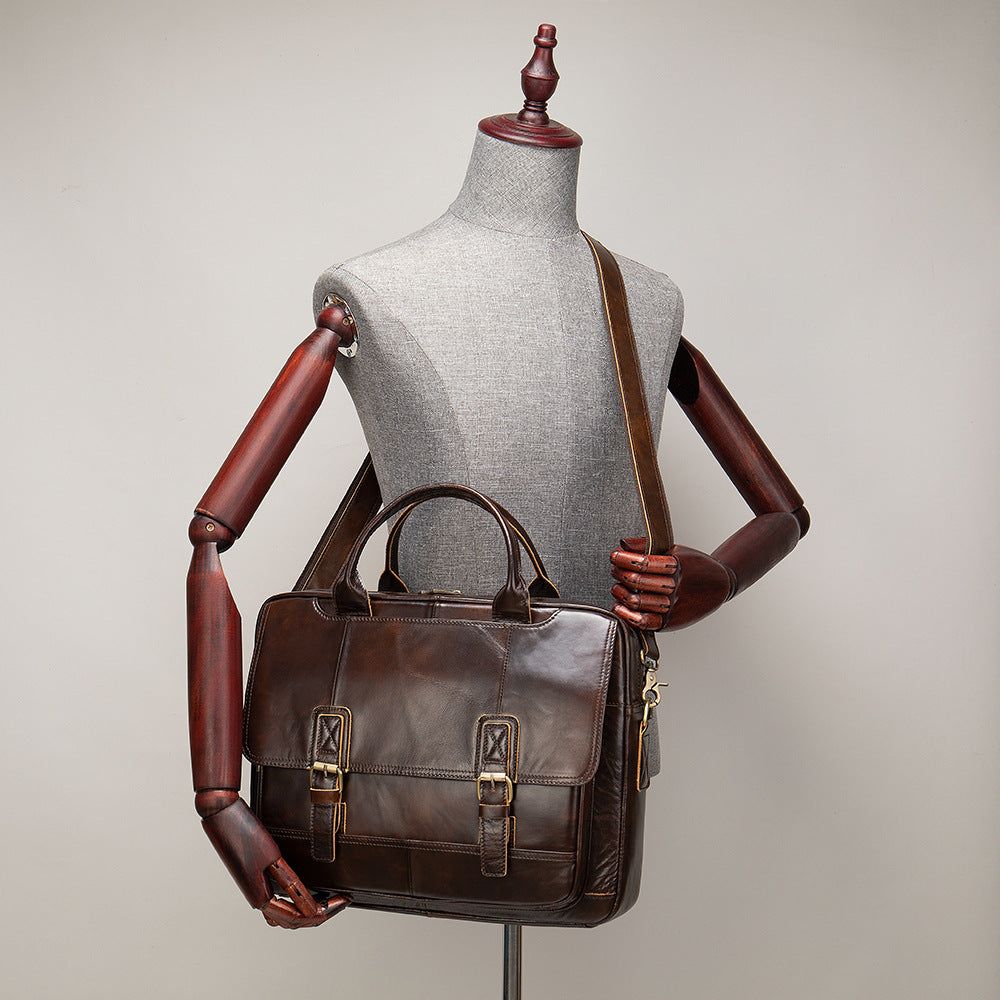 Men's Crosswise Business Handbag in Genuine Cowhide Leather