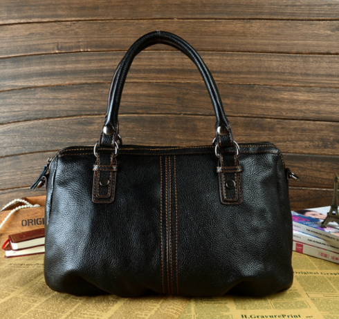 New Women's Stitching Handbag in Top Layer Cowhide