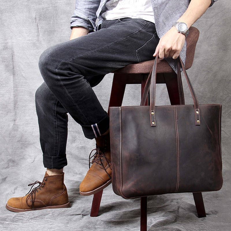 Simple Retro Cowhide Large-capacity Handbag for Men