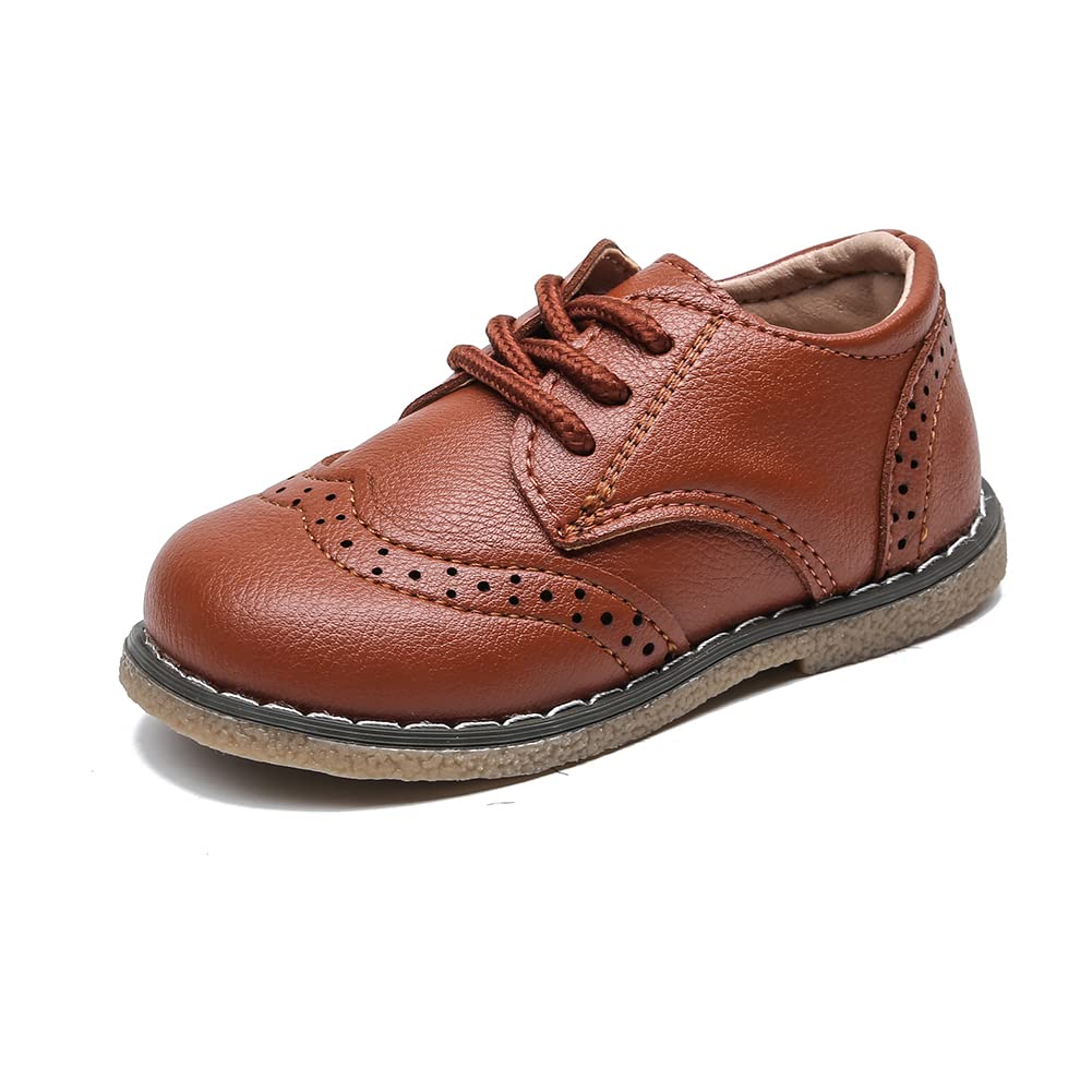 Chiximaxu Boys Dress Shoes Casual School Uniform Oxford Flats Toddler Girl Dress Shoes Brown 9.5 M US Toddler