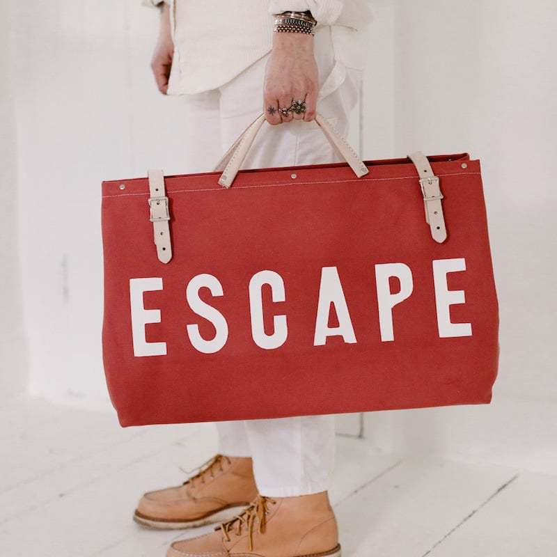 Men's Cowhide Pink Travel Handbag with Canvas Detail