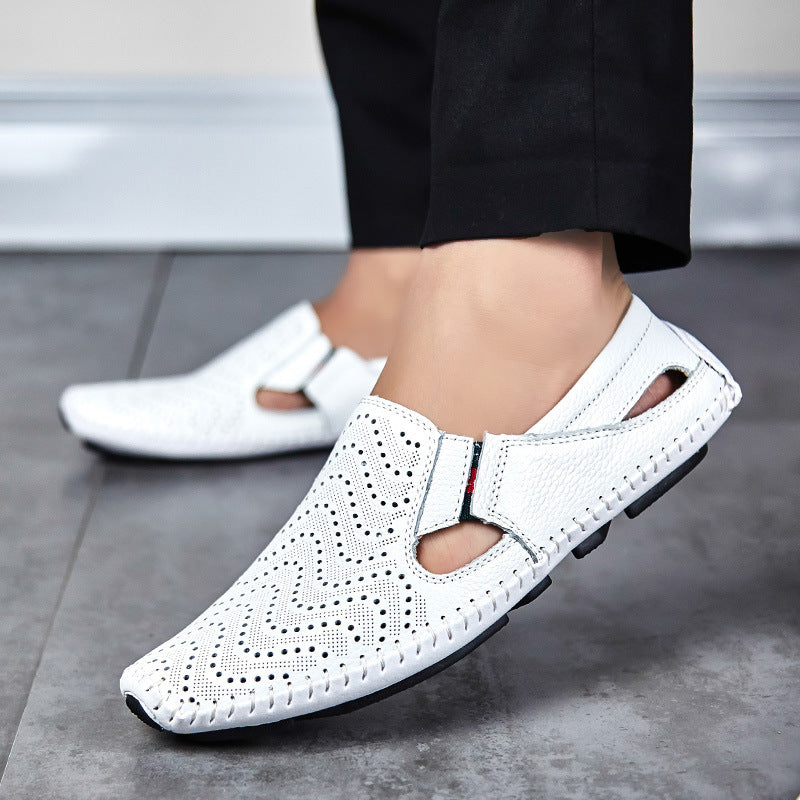 Casual Soft Sole Hollow Leather Peas Shoes