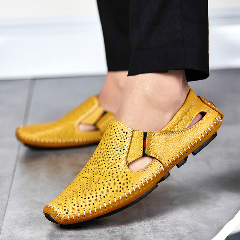 Casual Soft Sole Hollow Leather Peas Shoes
