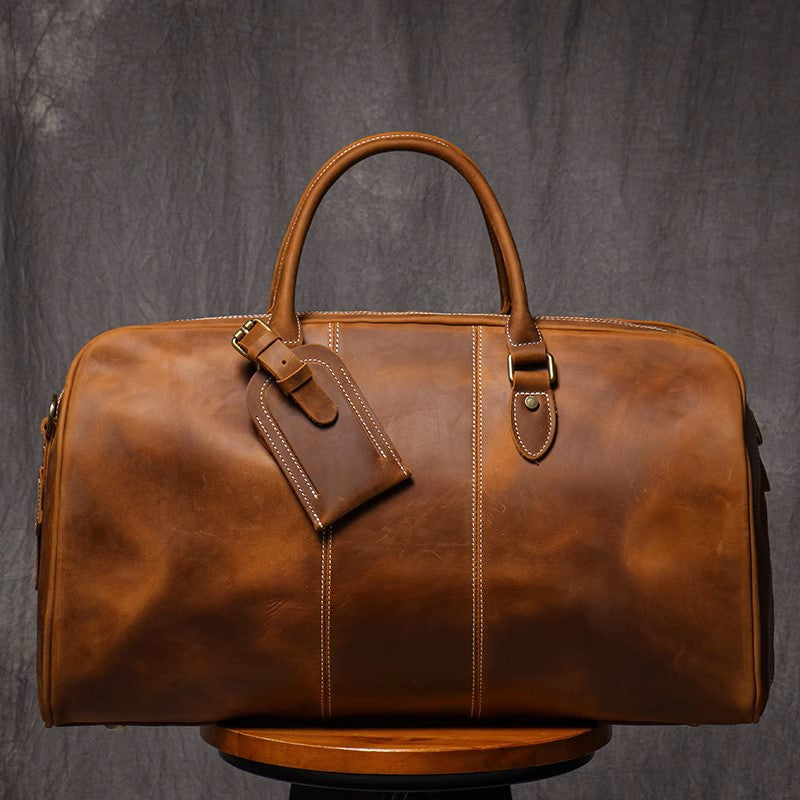 Leathfocus Men's Cowhide Travel Tote & Crossbody Bag
