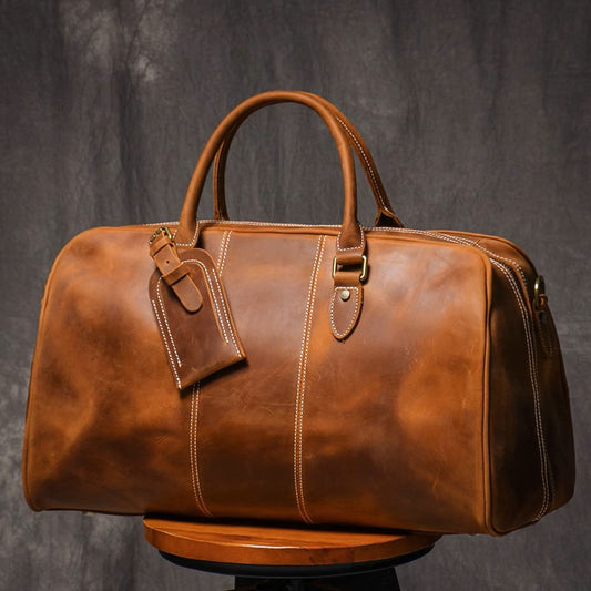 Leathfocus Men's Cowhide Travel Tote & Crossbody Bag
