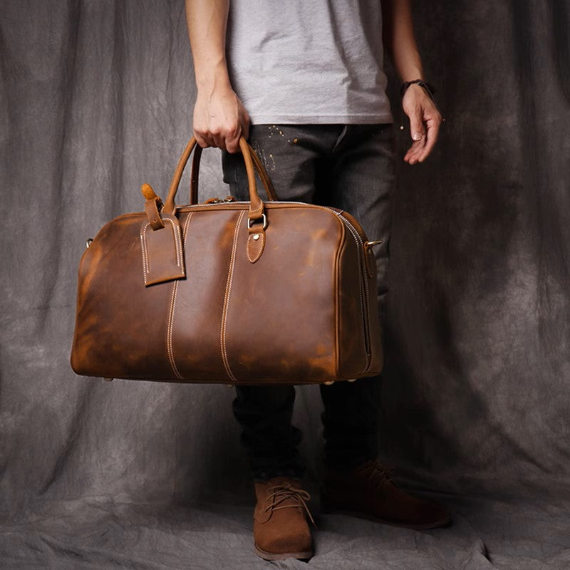 Leathfocus Men's Cowhide Travel Tote & Crossbody Bag