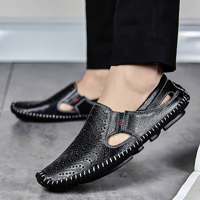 Casual Soft Sole Hollow Leather Peas Shoes