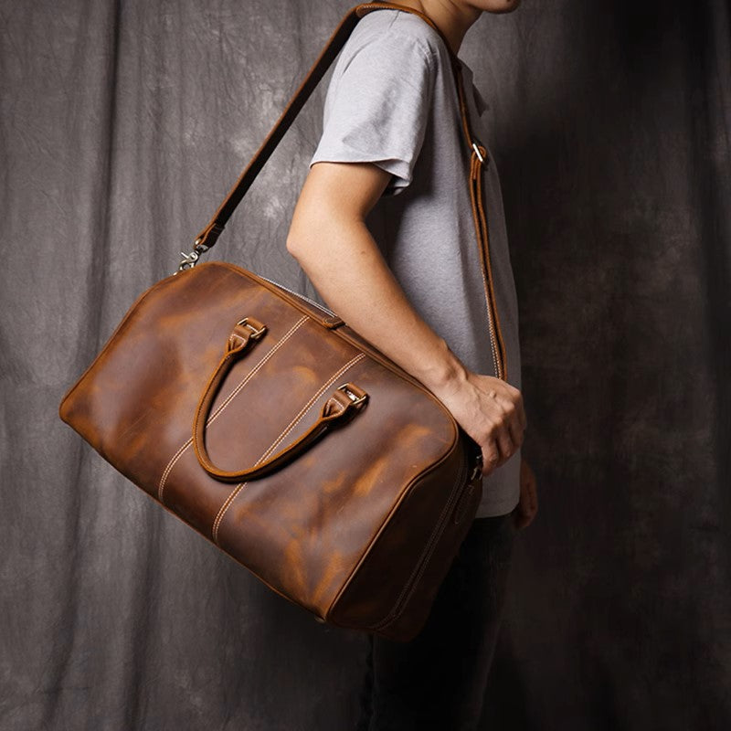 Leathfocus Men's Cowhide Travel Tote & Crossbody Bag